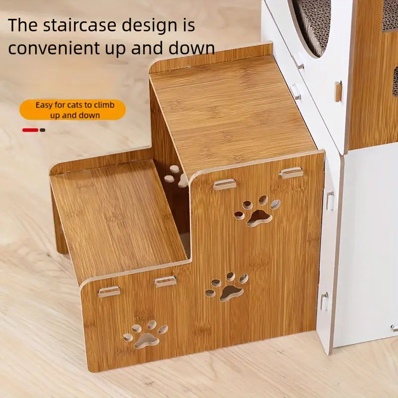 Villa-Style Cat Scratcher Cardboard House - Plaid Pattern